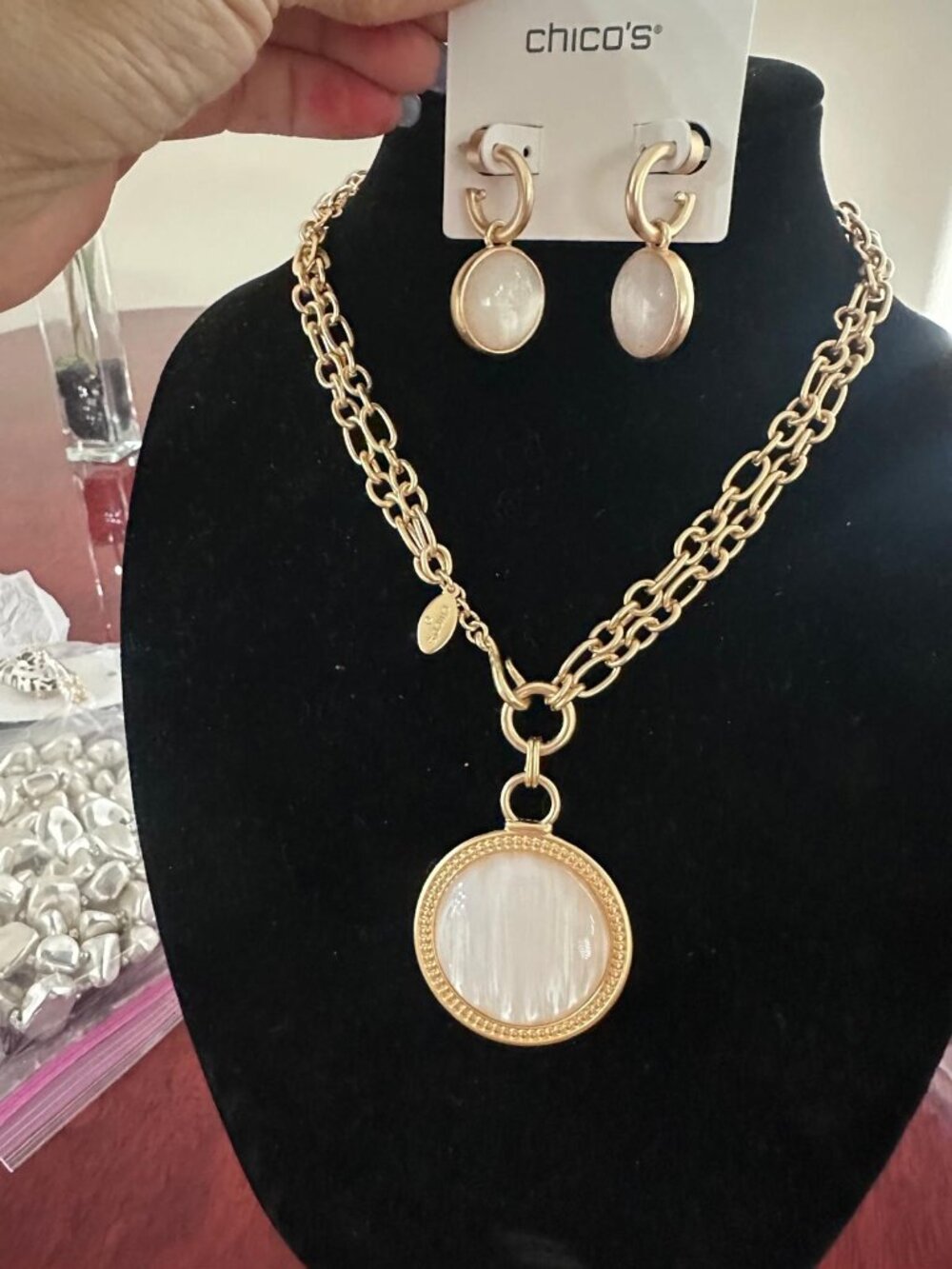 NWT CHICO'S Reversible Swan Pendant Necklace, and the NWT CHICO'S Swan earrings